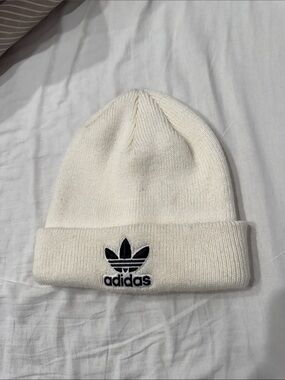 Adidas Cream Beanie with Black Trefoil Logo